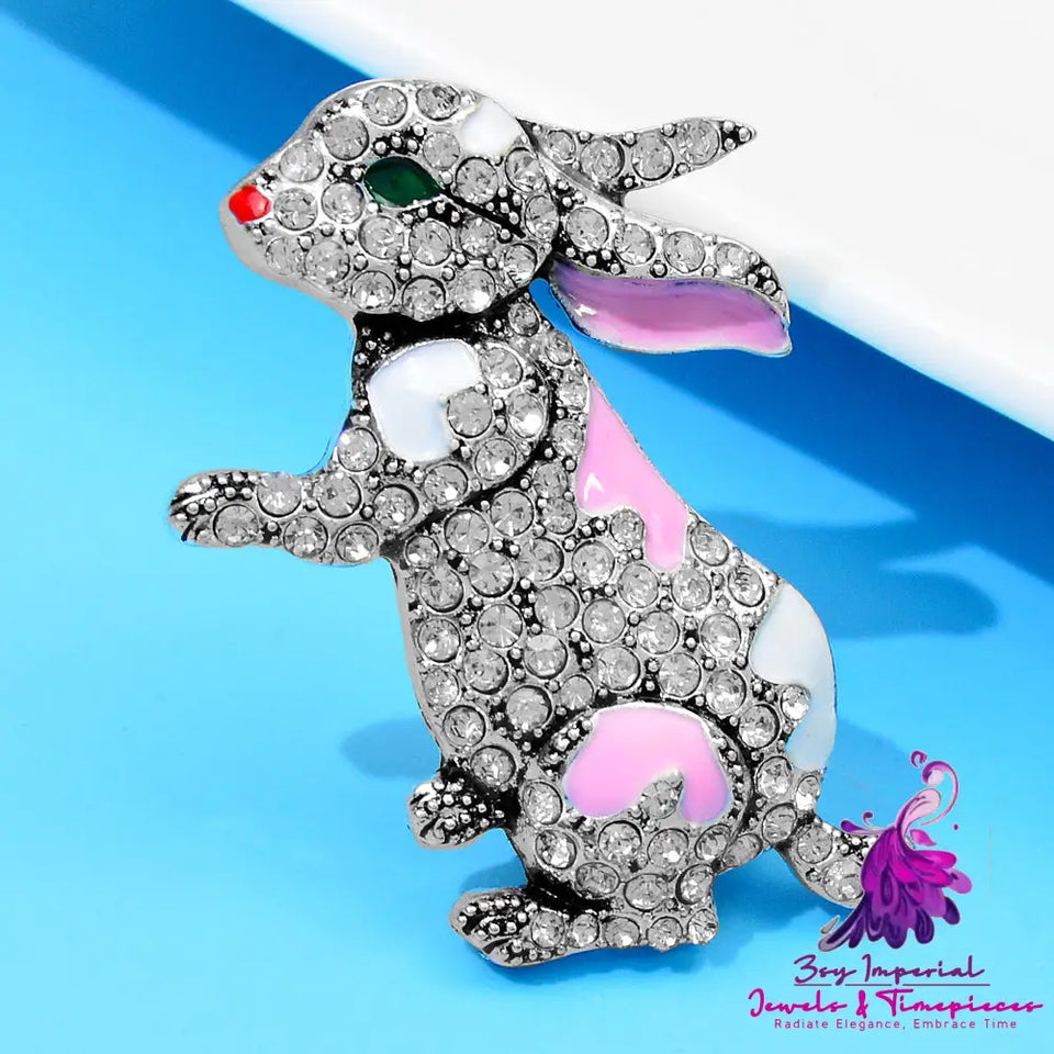 Diamond Rabbit Enamel Brooch