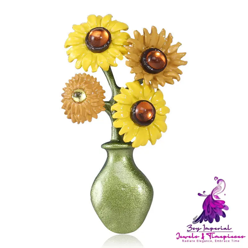 Sunflower Vase Brooch