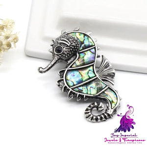 Abalone Shell Seahorse Brooch