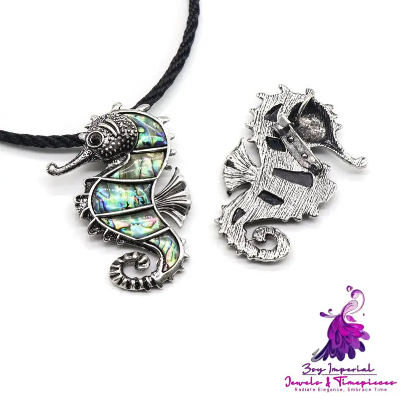 Abalone Shell Seahorse Brooch