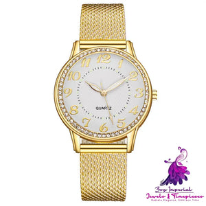 Diamond Luminous Fashion Business Mesh Belt Watch for Women