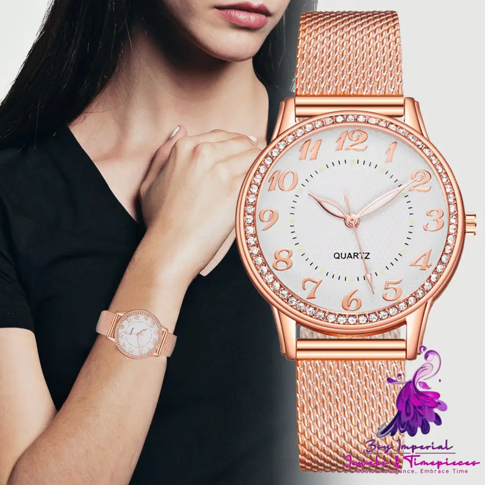 Diamond Luminous Fashion Business Mesh Belt Watch for Women