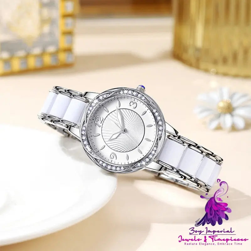 Women’s Fashion Simple Ceramic Strap Butterfly Buckle Quartz