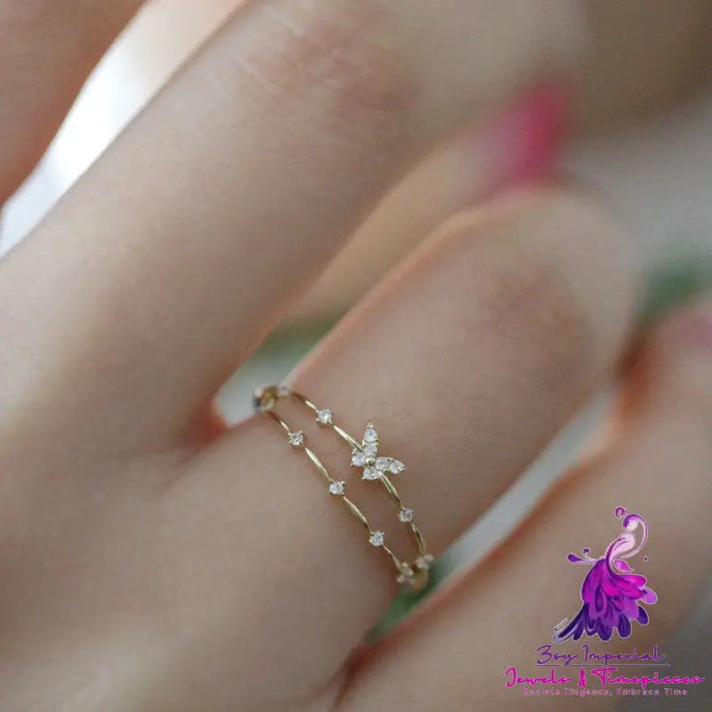 Double-layer Design Small Diamond Butterfly Ring