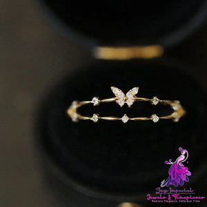 Double-layer Design Small Diamond Butterfly Ring