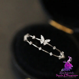 Double-layer Design Small Diamond Butterfly Ring