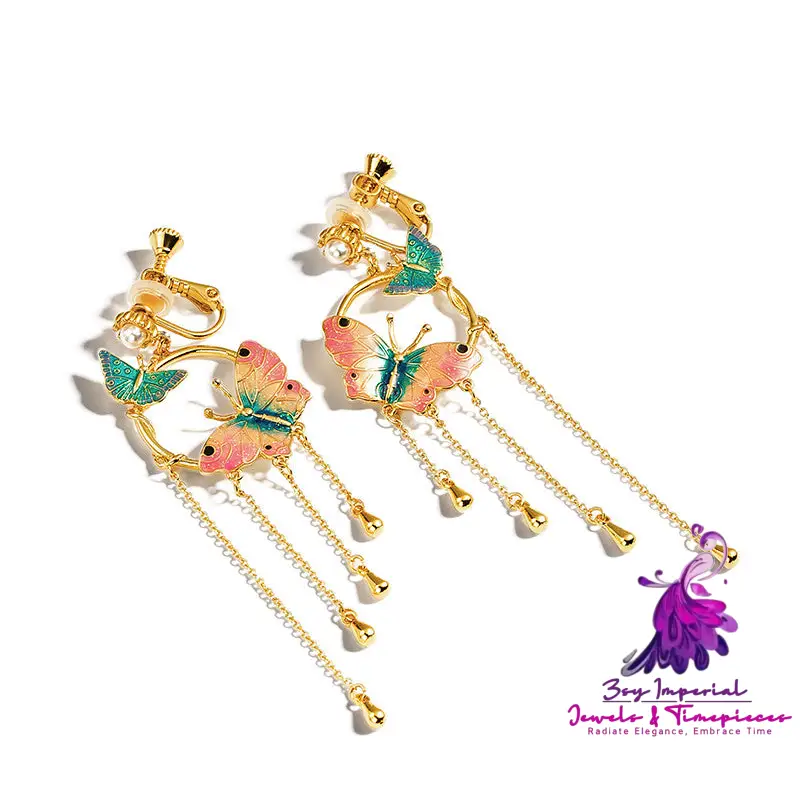 Earrings Tide Butterfly Tassel Female Temperament Long