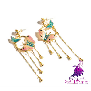 Earrings Tide Butterfly Tassel Female Temperament Long