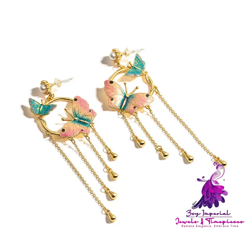 Earrings Tide Butterfly Tassel Female Temperament Long