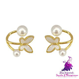 S925 Silver Needle Butterfly Pearl Earrings