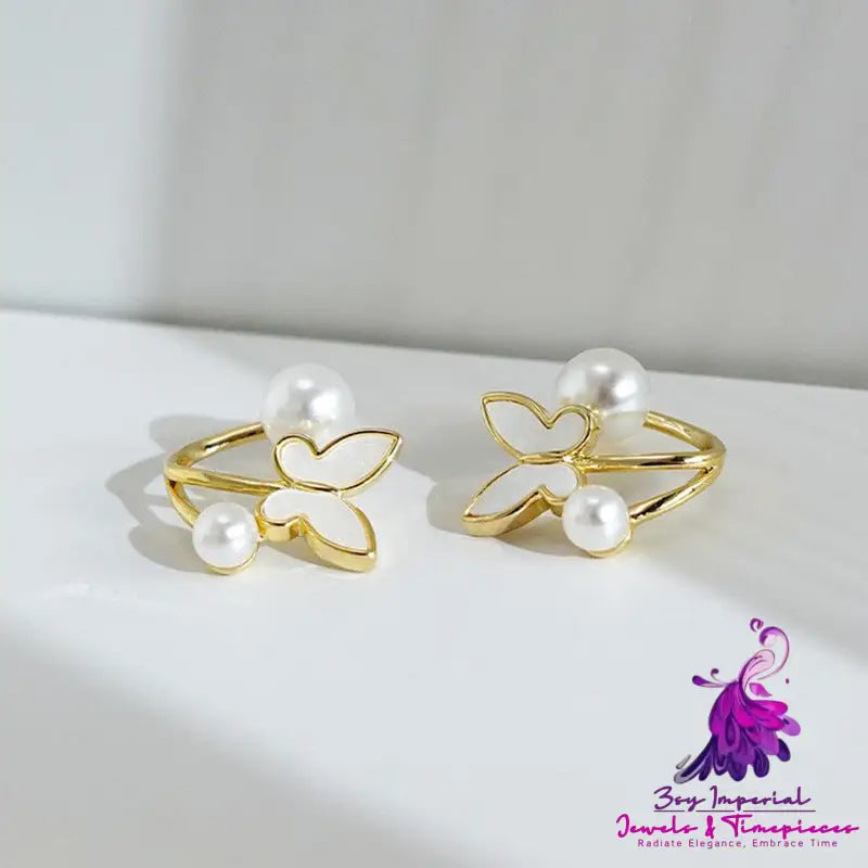 S925 Silver Needle Butterfly Pearl Earrings