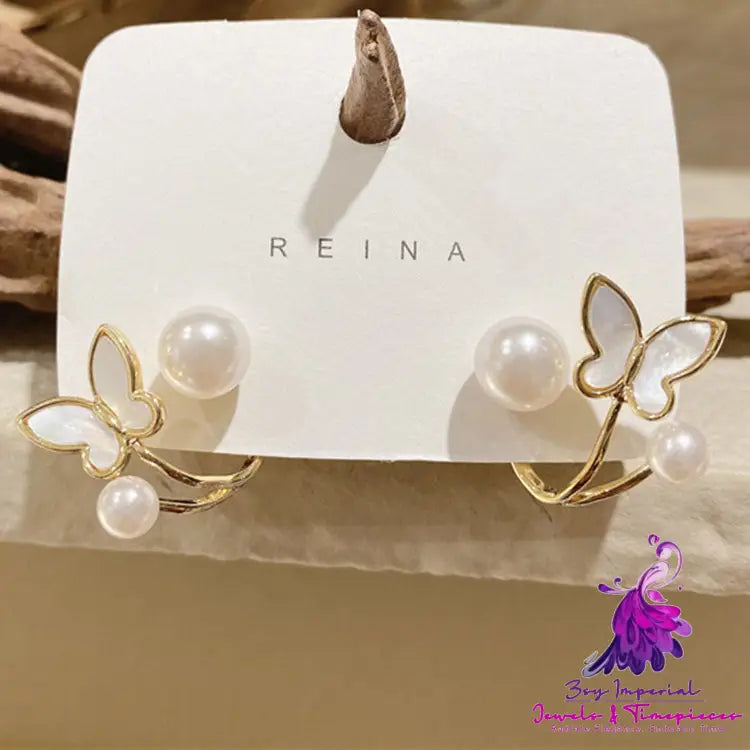 S925 Silver Needle Butterfly Pearl Earrings