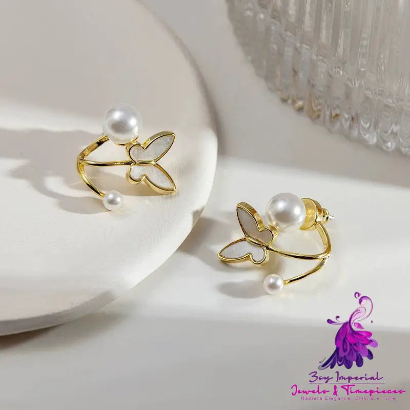 S925 Silver Needle Butterfly Pearl Earrings