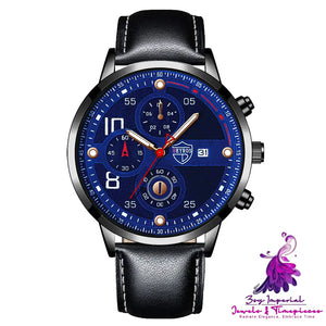 Luminous Quartz Leather Strap Men’s Calendar Watch