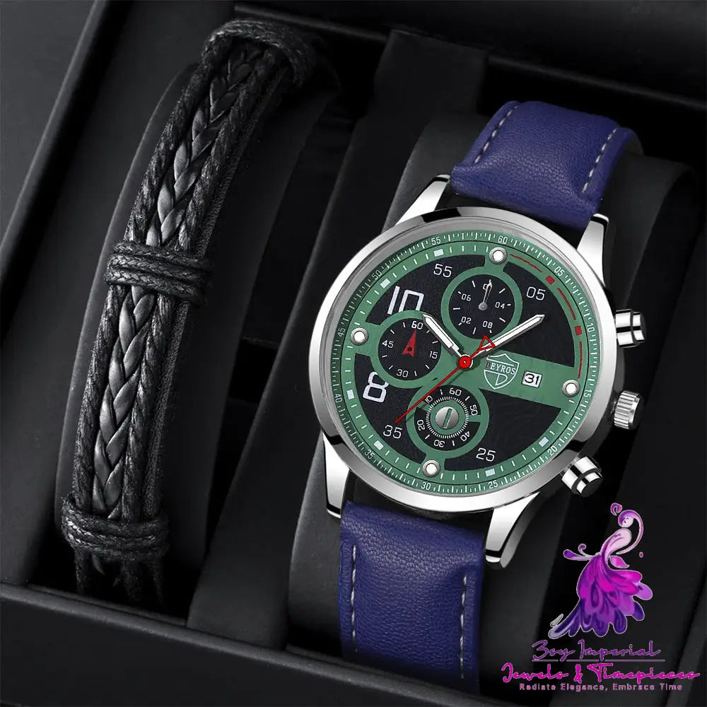 Luminous Quartz Leather Strap Men’s Calendar Watch