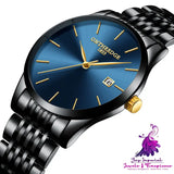 Slim Stainless Steel Quartz Watch with Calendar