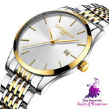 Slim Stainless Steel Quartz Watch with Calendar