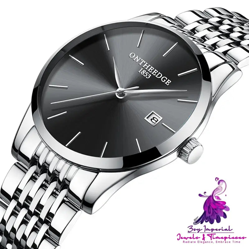 Slim Stainless Steel Quartz Watch with Calendar