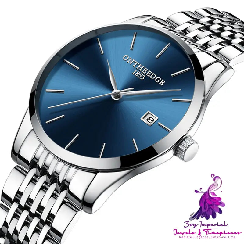 Slim Stainless Steel Quartz Watch with Calendar