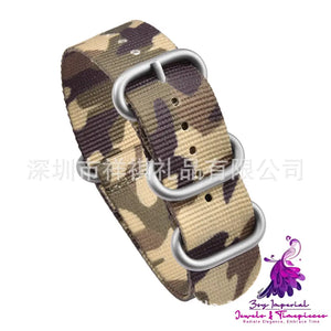 Premium Camo Nylon Watch Band with Integrated Steel Ring