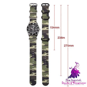 Premium Camo Nylon Watch Band with Integrated Steel Ring