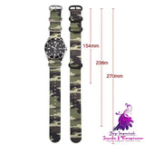 Premium Camo Nylon Watch Band with Integrated Steel Ring