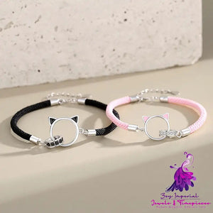 Hollow Out Cat Double Couple Bracelet With Silver Cartoon