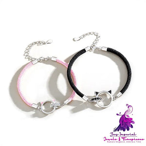 Hollow Out Cat Double Couple Bracelet With Silver Cartoon