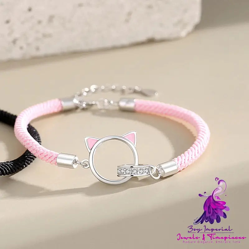 Hollow Out Cat Double Couple Bracelet With Silver Cartoon