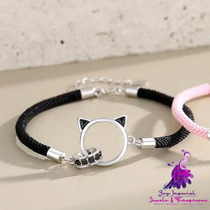 Hollow Out Cat Double Couple Bracelet With Silver Cartoon