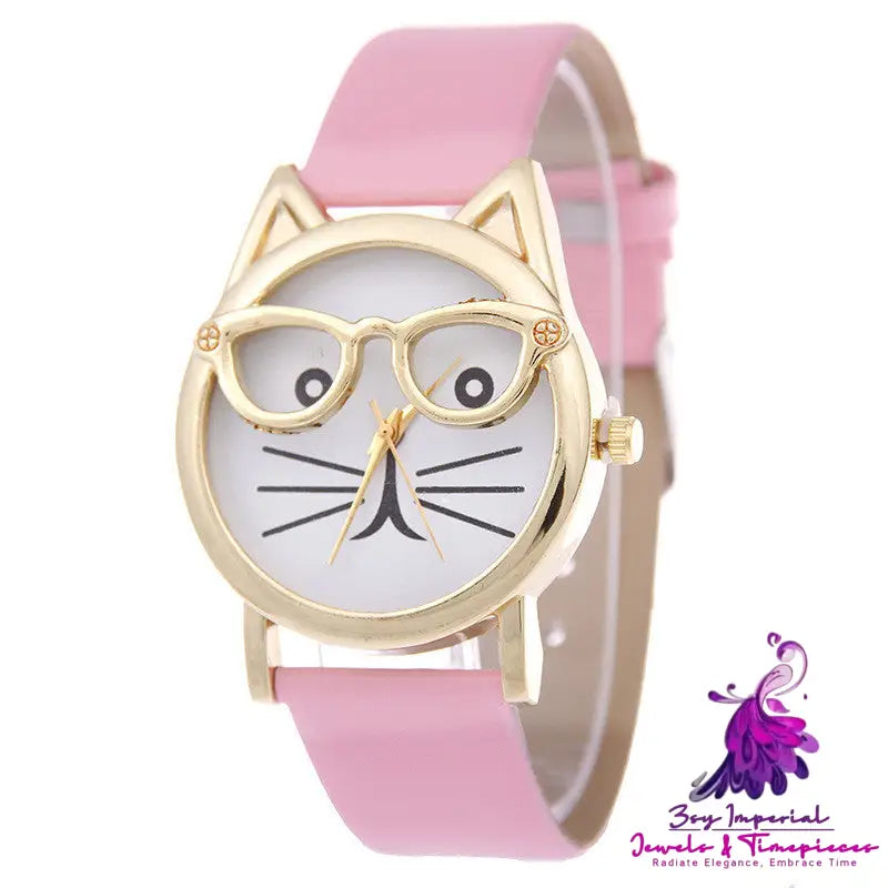 Cartoon Cat Student Quartz Watch