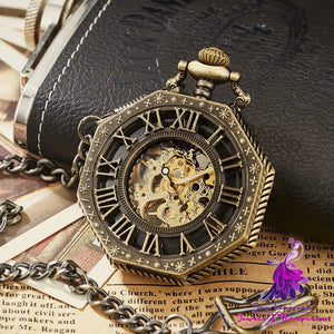 Retro Octagonal Mechanical Pocket Watch