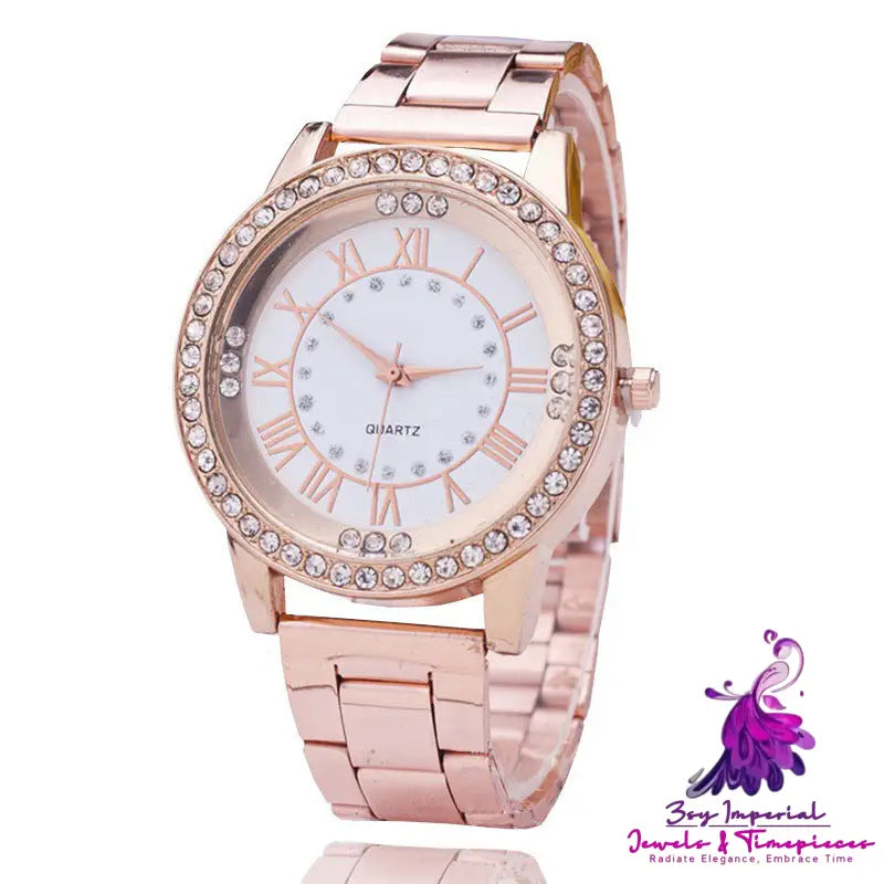 High-end Women’s Diamond Mesh Plate Casual Watch with Roman