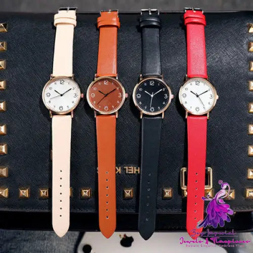 Casual Fashion Numbers Leather Belt Quartz Watch