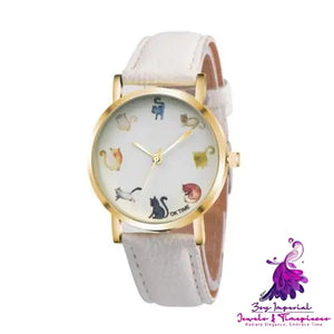 Cute PU Leather Cat Women’s Watch