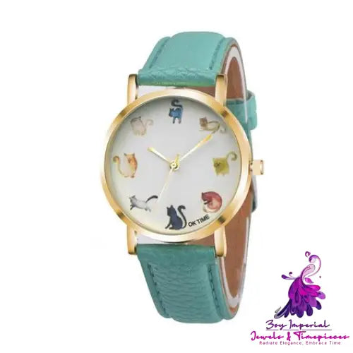 Cute PU Leather Cat Women’s Watch