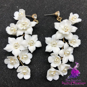 Fashion Ceramic Flower Ear Clip Earrings