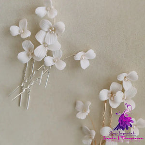 Ceramic Flower Pearl Hair Fork