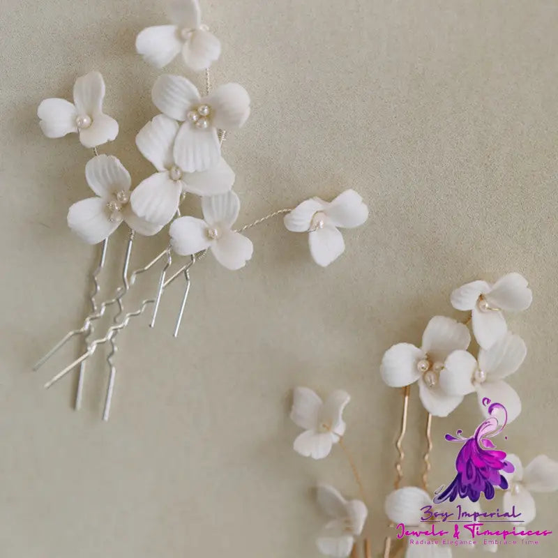 Ceramic Flower Pearl Hair Fork