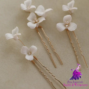 Ceramic Flower Pearl Hair Fork