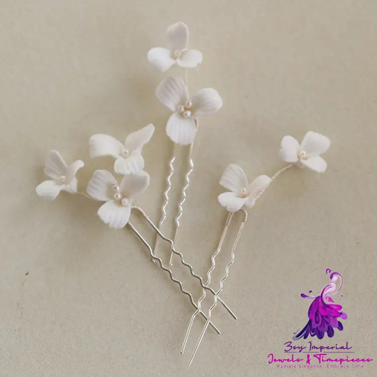 Ceramic Flower Pearl Hair Fork