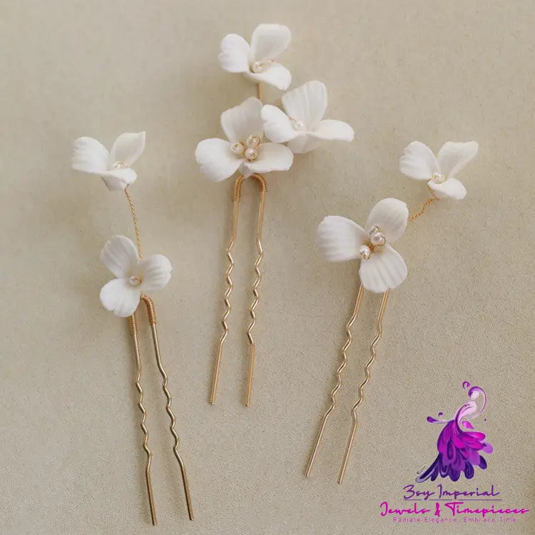 Ceramic Flower Pearl Hair Fork