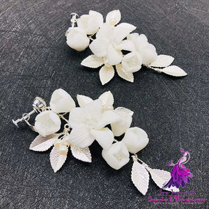 Silver Ceramic Flower Wedding Earrings