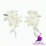 Silver Ceramic Flower Wedding Earrings