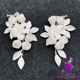 Silver Ceramic Flower Wedding Earrings