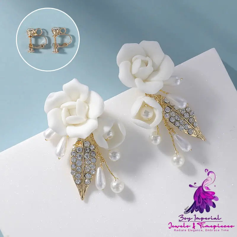 White Flower Ceramic Earrings