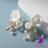 White Flower Ceramic Earrings