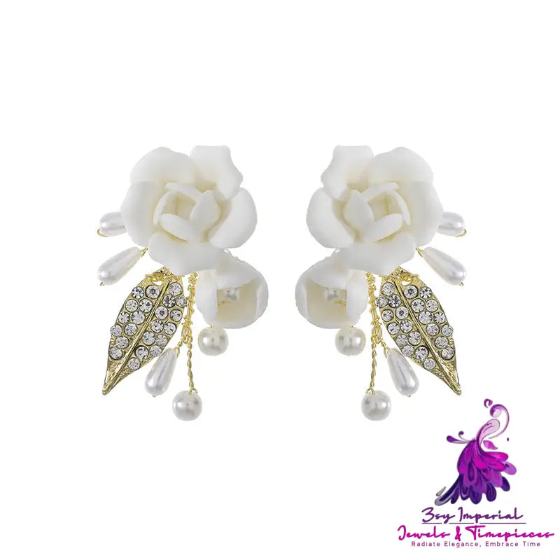 White Flower Ceramic Earrings