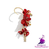 Long Rhinestone-encrusted Chain Flower Ear Clip For Women