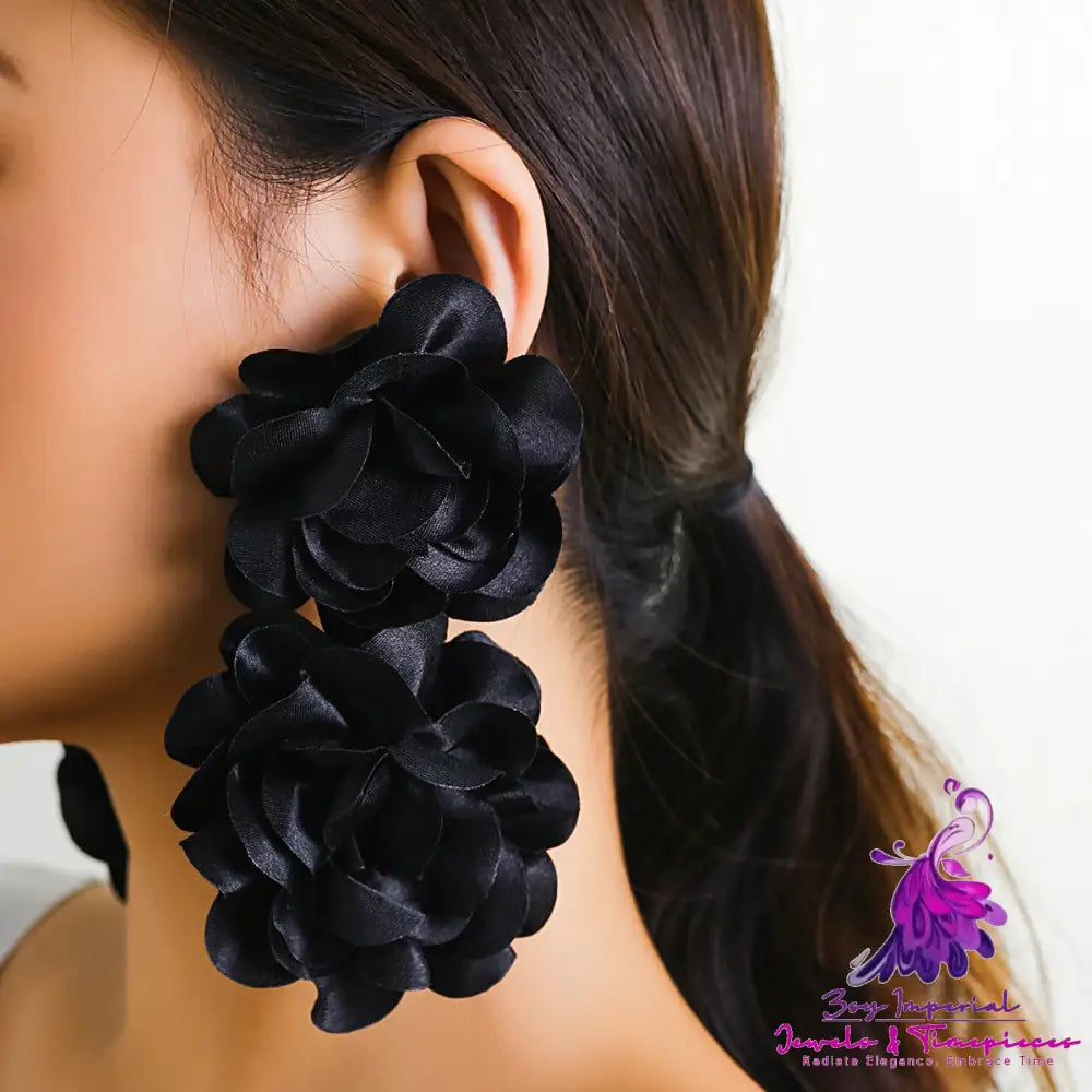 Long Rhinestone-encrusted Chain Flower Ear Clip For Women